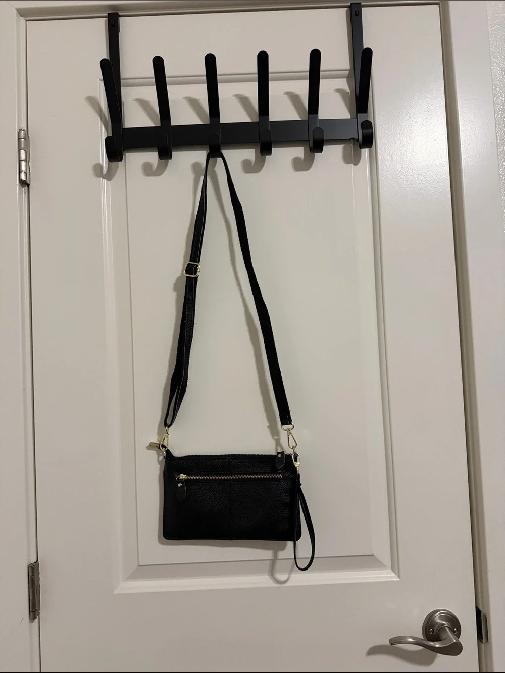 Black Crossbody Wristlet Bag with Gold Hardware